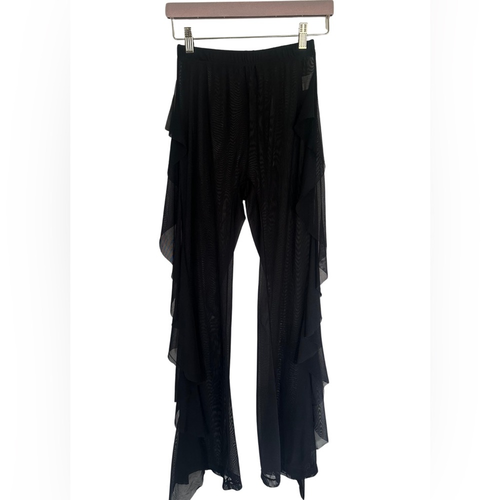 Black Ruffle Mesh Swim Coverup Pants | Size S | EUC